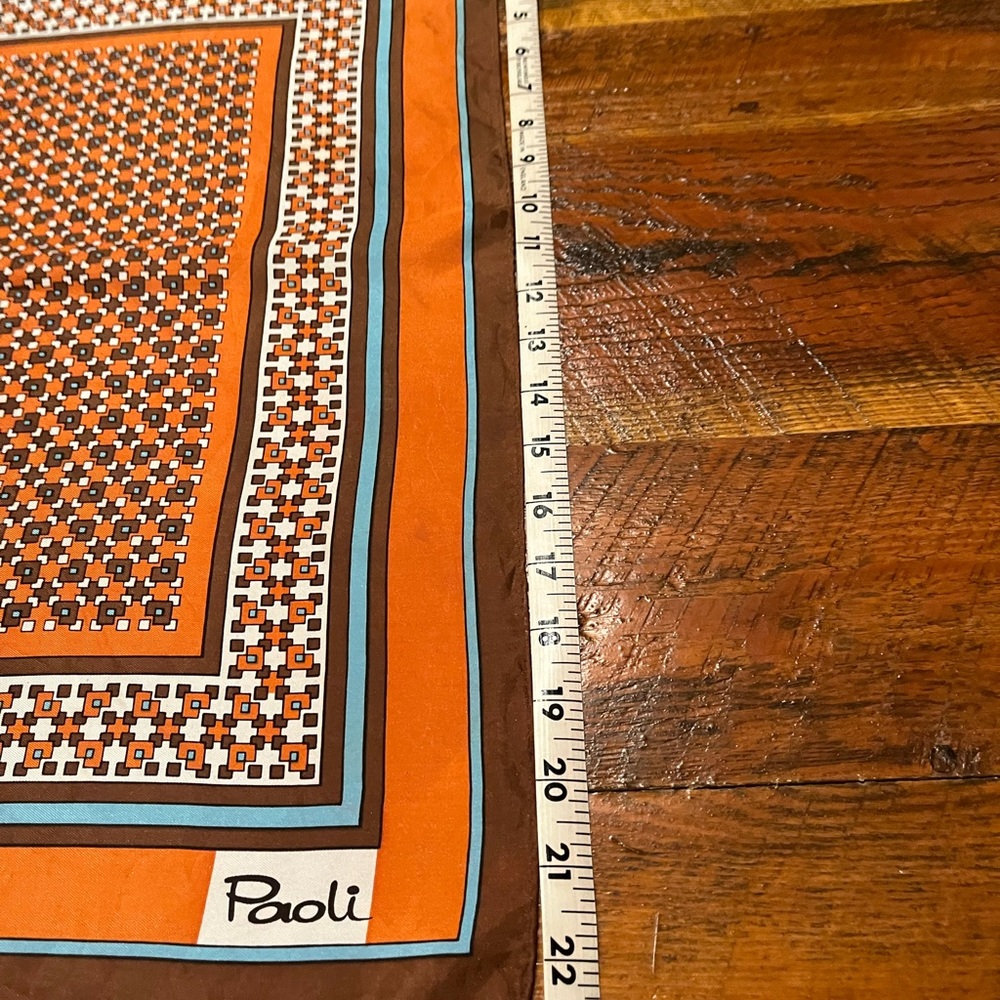 Vintage Paoli scarf orange geometric pattern. Versatile size